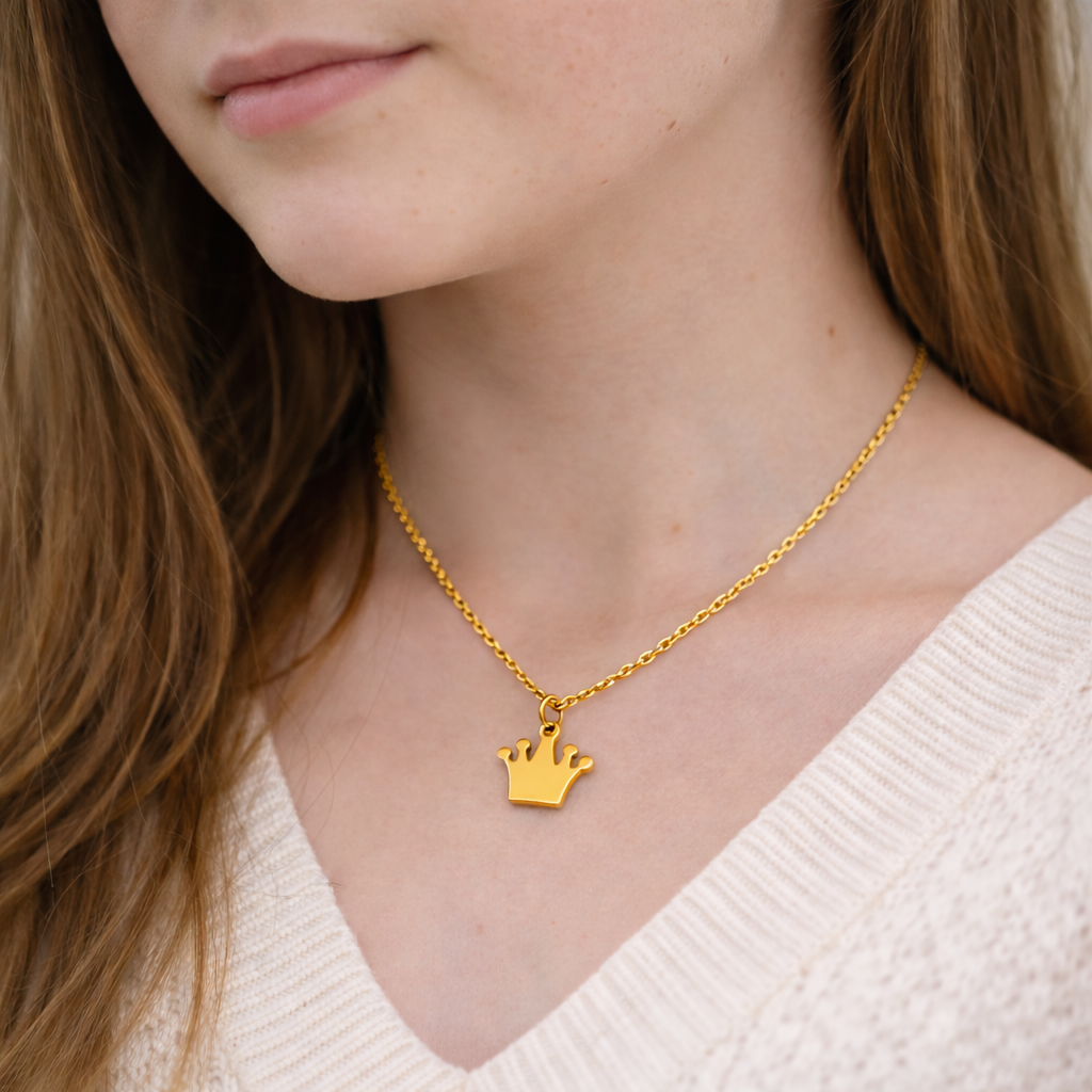 Gold crown pendant daughter gift