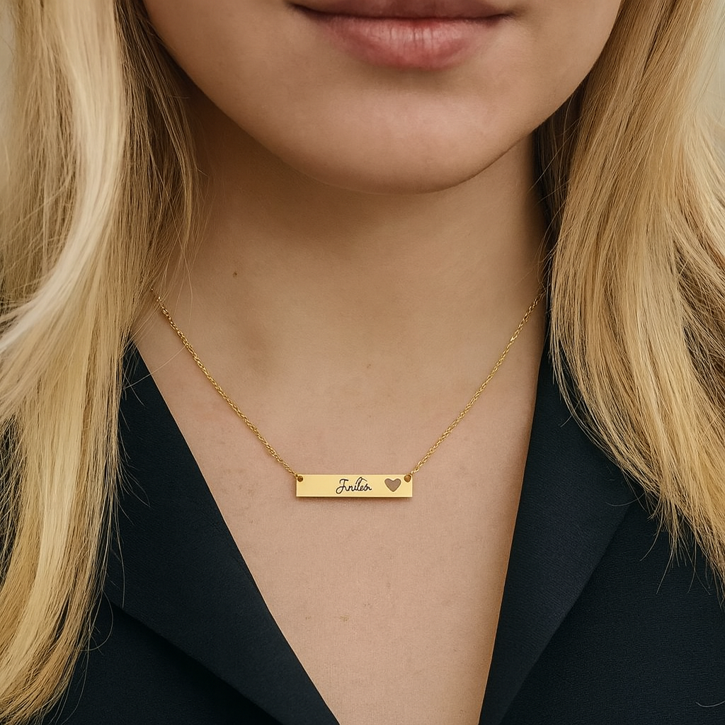Hollow Cut Out Heart Personalized Name Bar Necklace