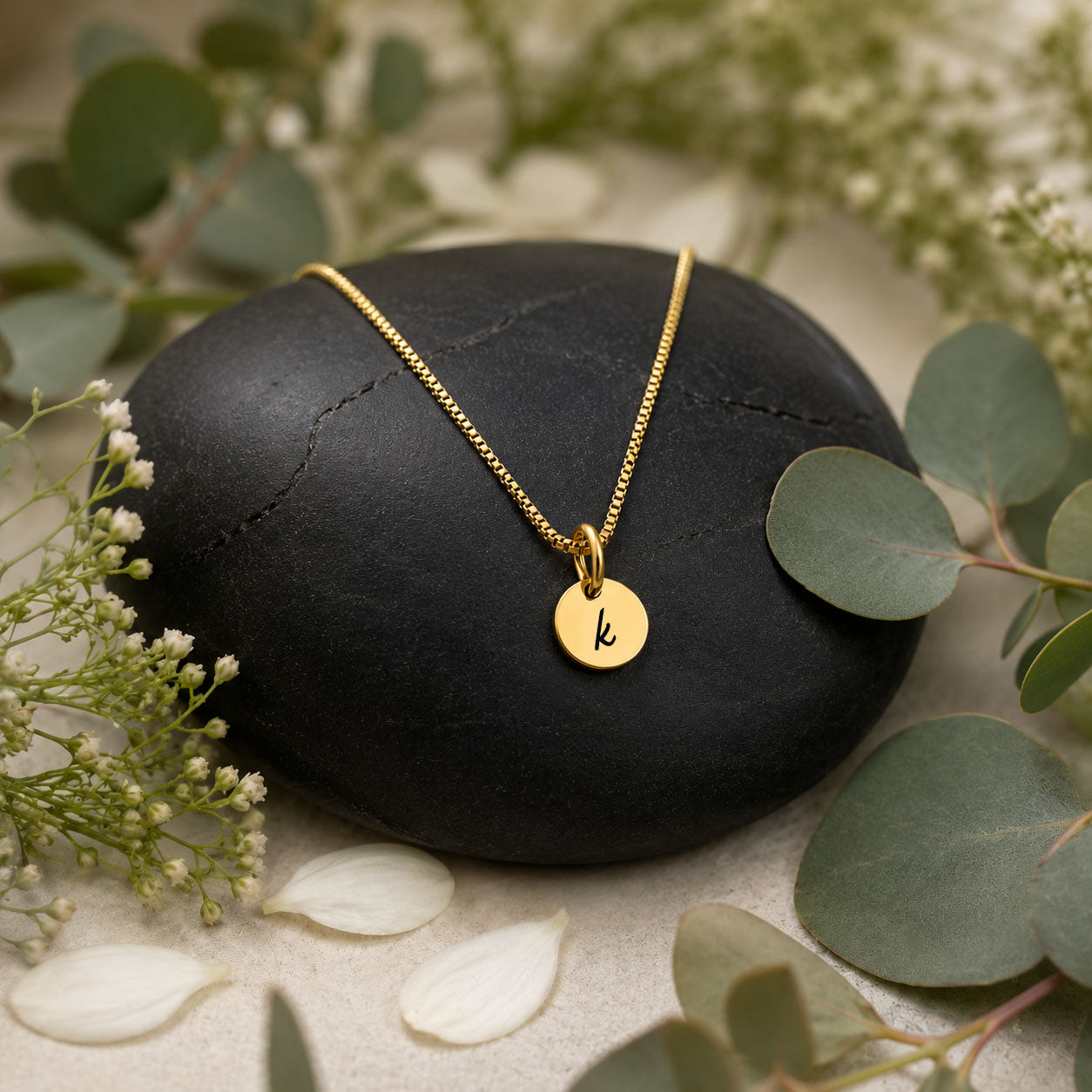 Tiny 8mm Round Charm Personalized Initial Pendant Necklace