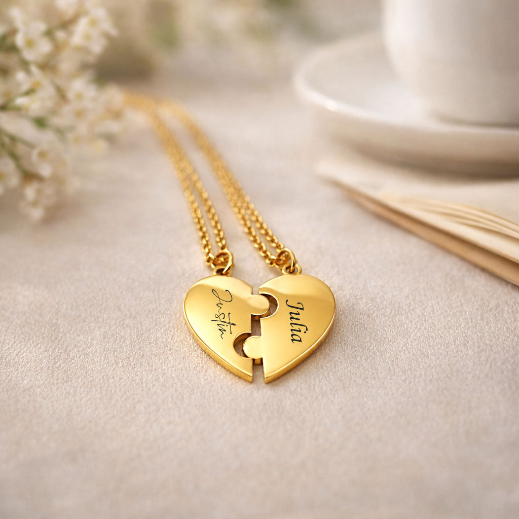 Couples Heart Puzzle Necklace