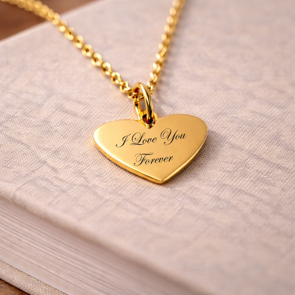 custom message heart pendant in gold