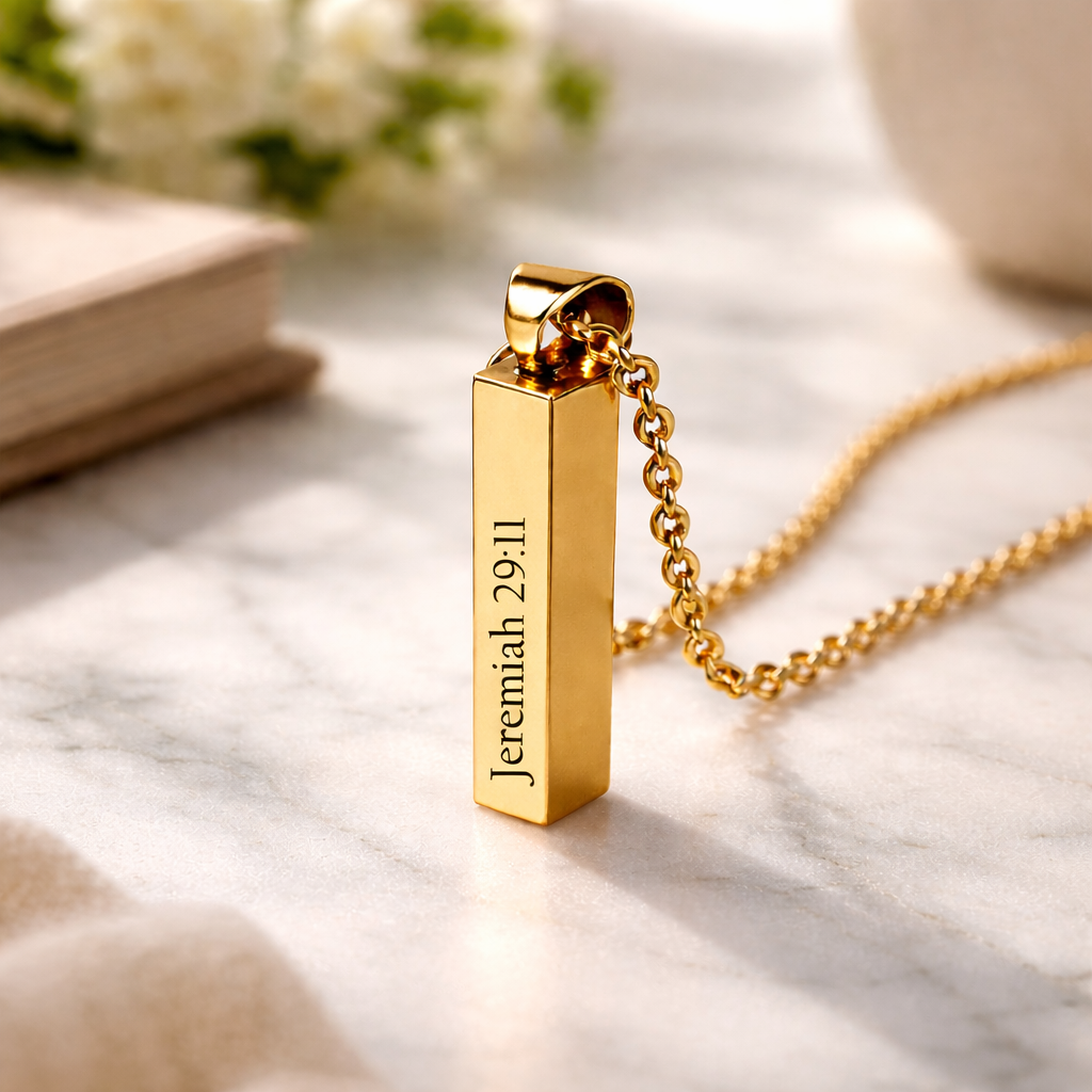 Custom engrave Bible Scripture Bar Necklace