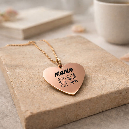 Mama Est Year Engraved Necklace