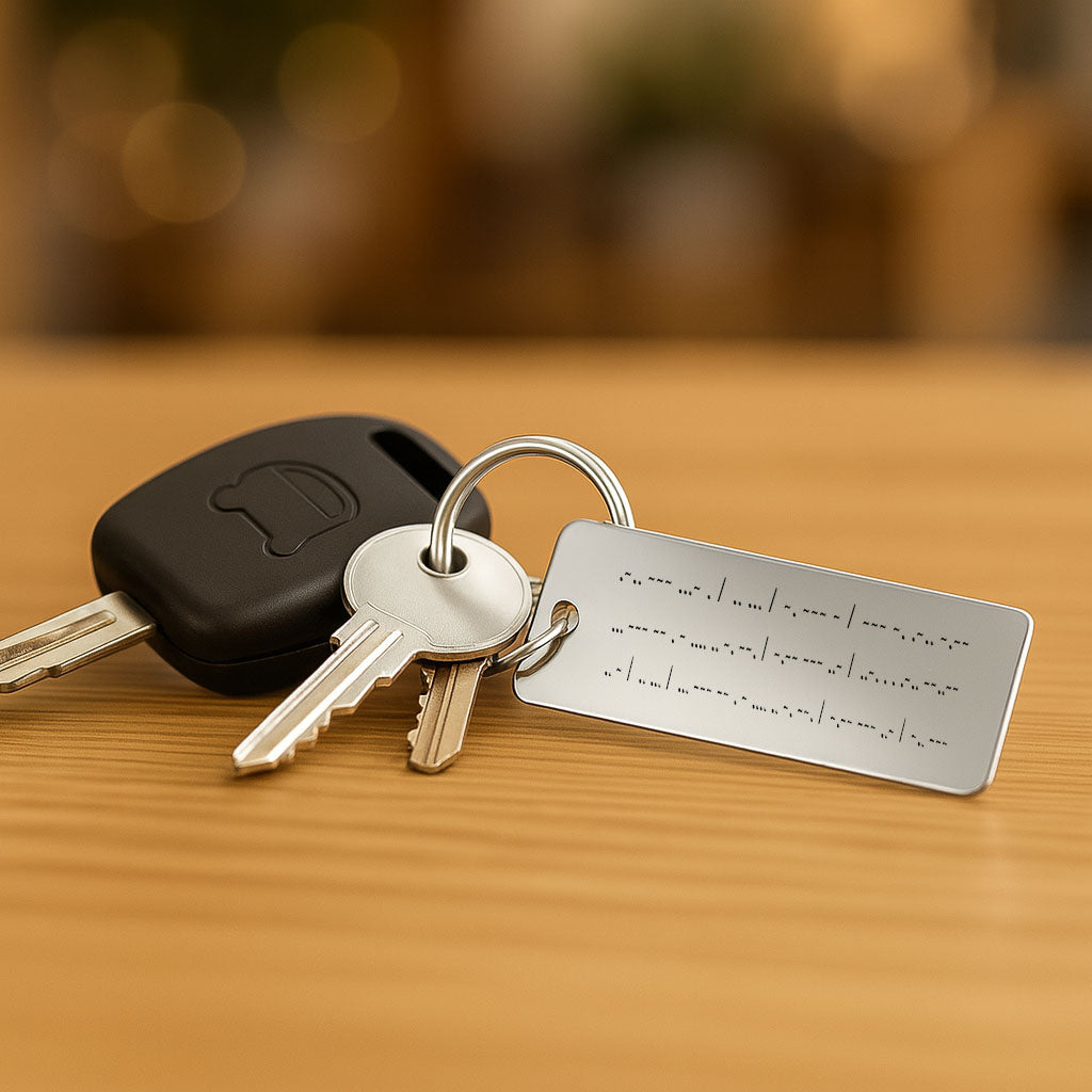 Personalised Morse Code Keyring And Decoder Card.