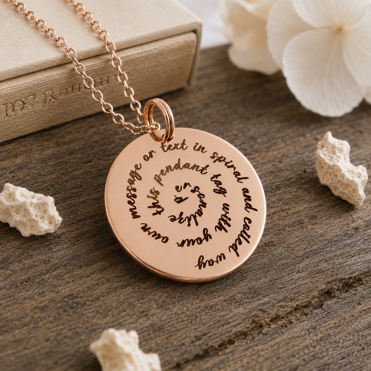 personalized spiral text round pendant necklace