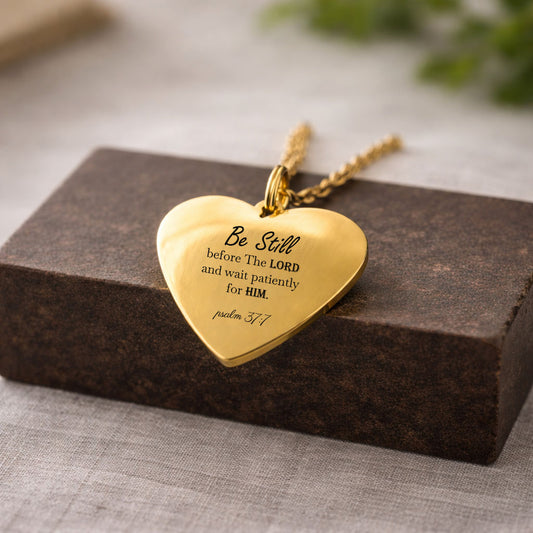 37:7 Bible verse Heart Necklace Christian Gift
