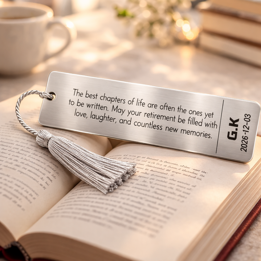personalized RETIREMENT metal bookmark IN silver