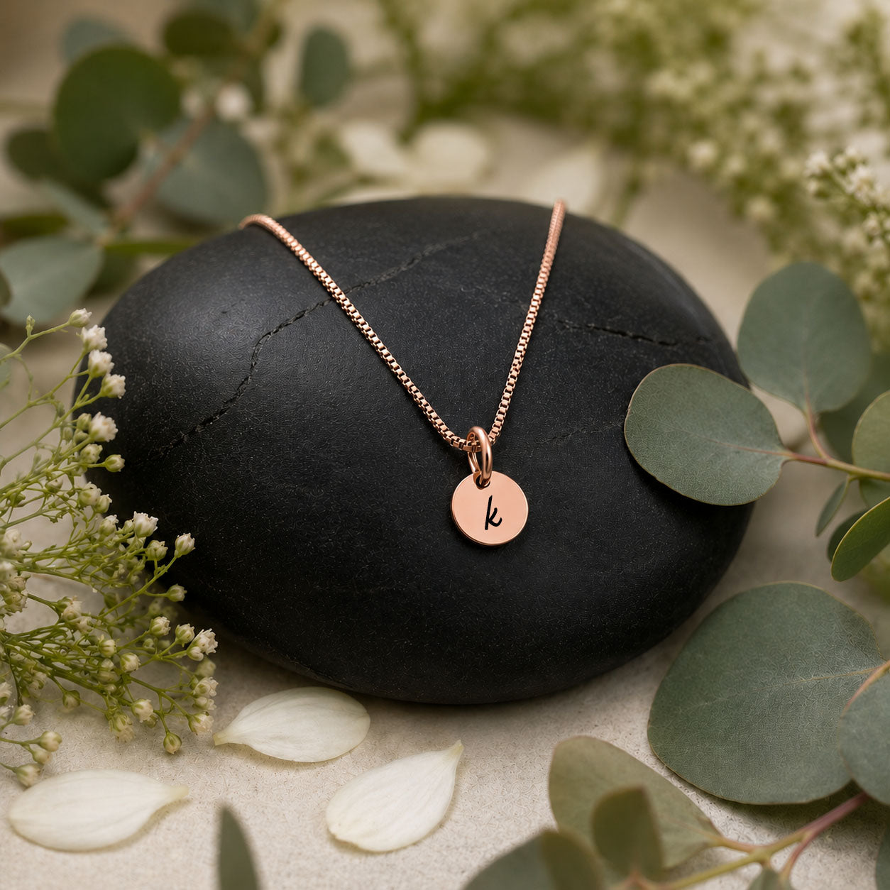 Tiny 8mm Round Charm Personalized Initial Pendant Necklace