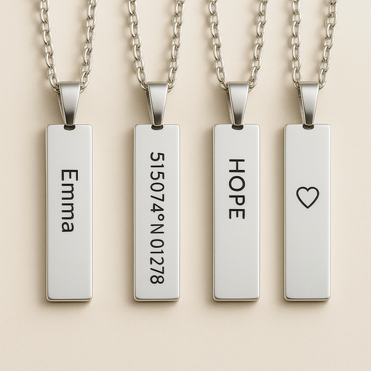 steel silver bar pendant necklaces with name coordinates