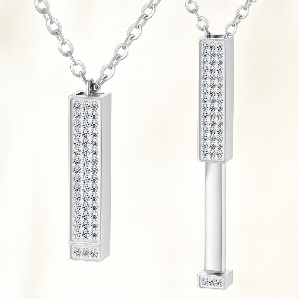 silver crystal cover stretch 3d bar pendant necklace