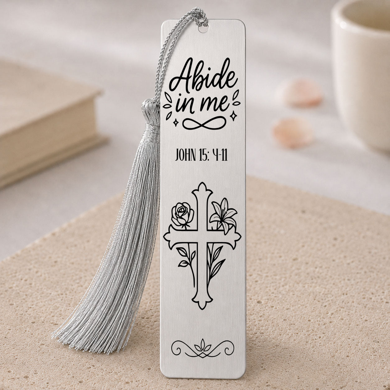 Abide in Me John 15:4-11, Unique Christian  Bookmark gift silver tone
