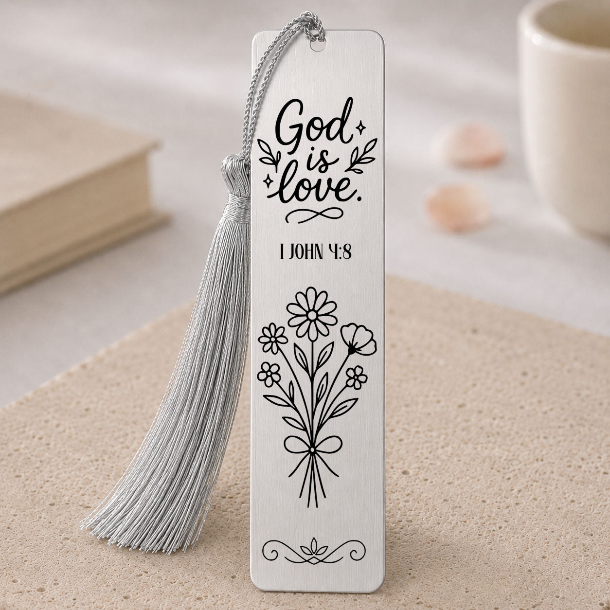 God Is Love" 1 John 4:8 Christian Bookmark Gifts Steel Silver