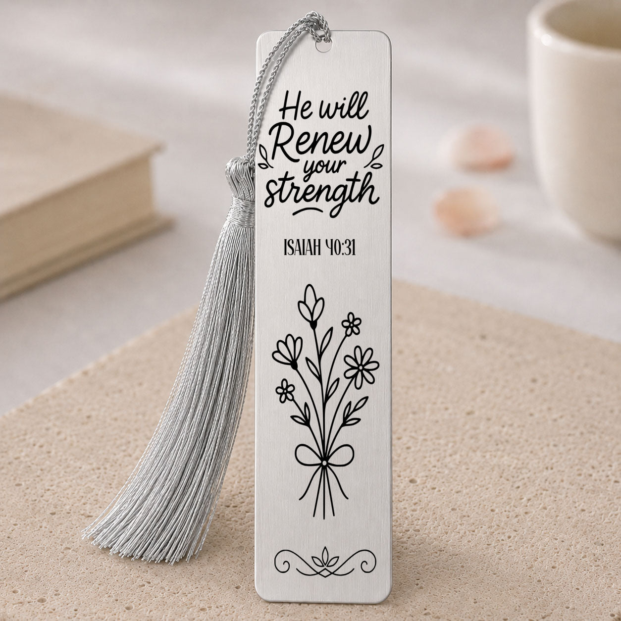 He Will Renew Your Strength" Isaiah 40:31 Christian Bookmark Steel Silver