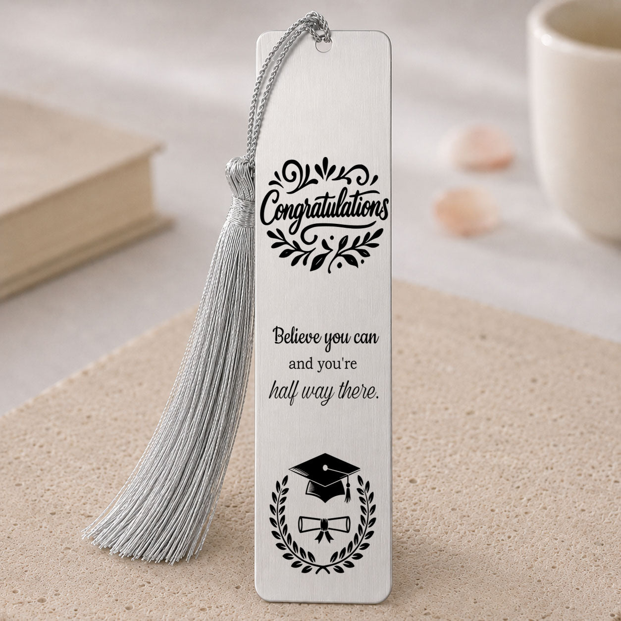  Inspirational Graduation Bookmark with Custom Name – Congratulations, Believe You Can and You're Halfway There