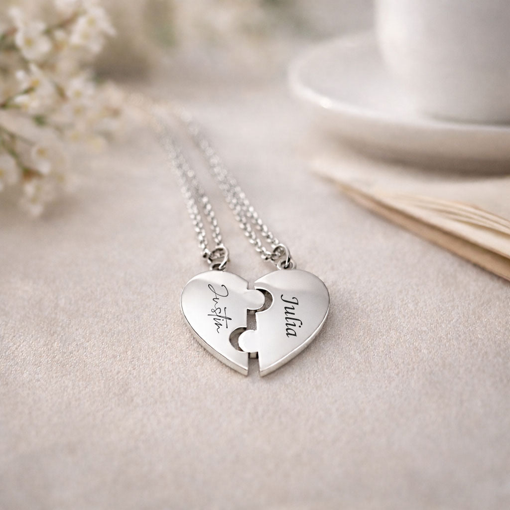 Couples Heart Puzzle Necklace