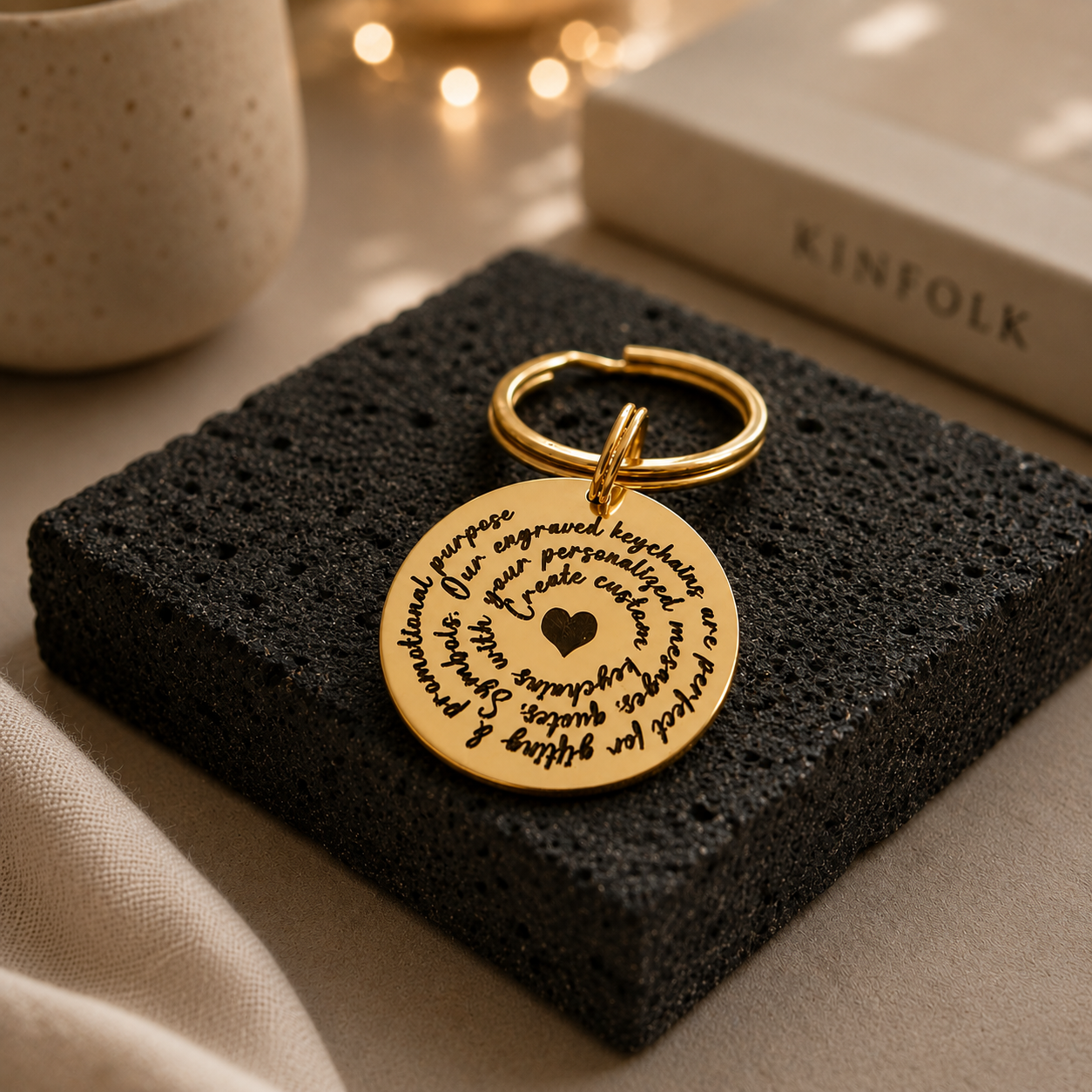 custom engrave spiral text keychain