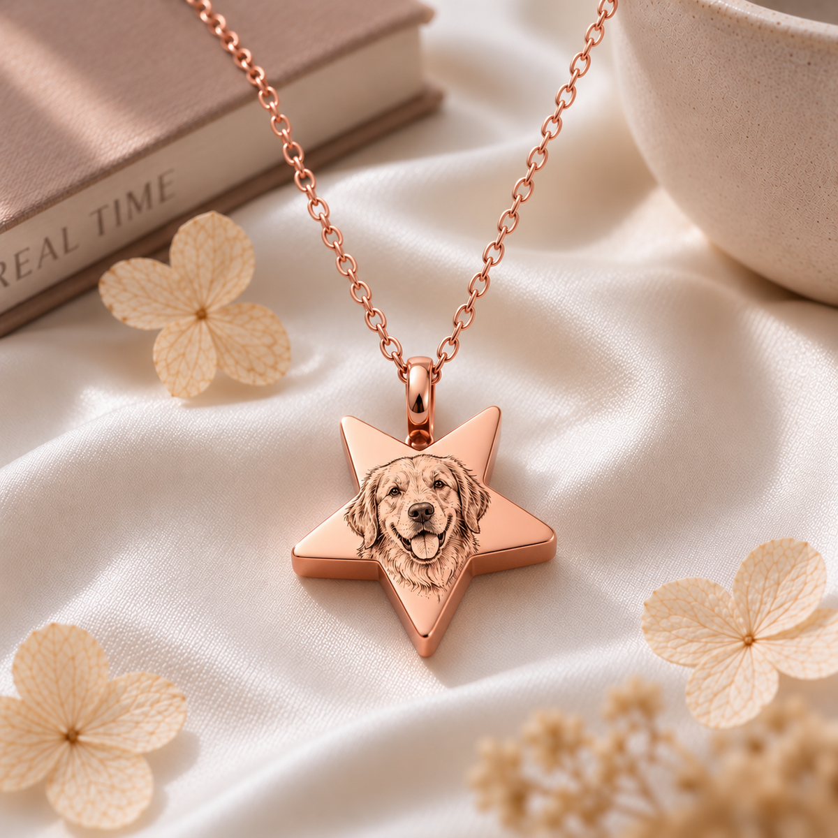 star shape pet portrait urn for ashes necklace