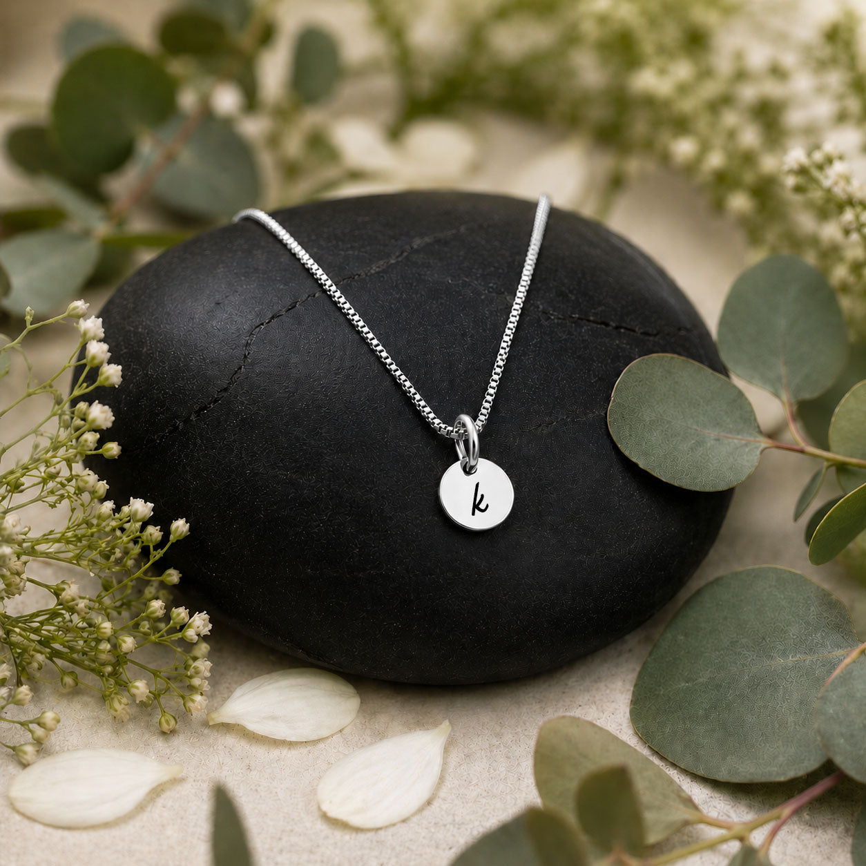 Tiny 8mm Round Charm Personalized Initial Pendant Necklace