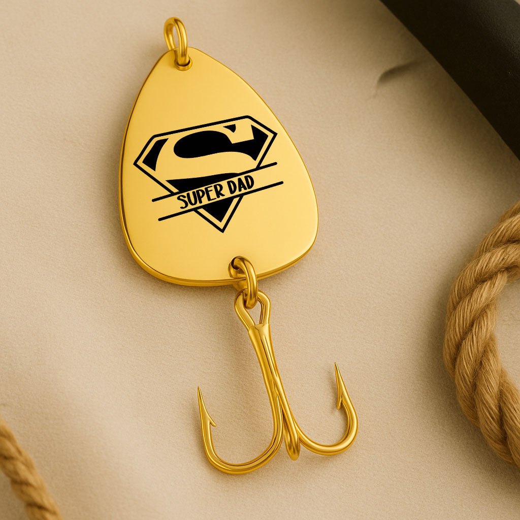Super Dad engraved fish hook lure personalized fishing gift for dad Father's Day present custom engraved stainless steel lure