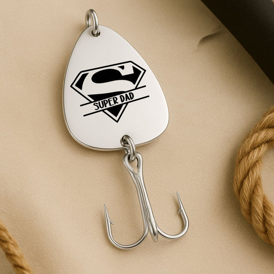 Super Dad engraved fish hook lure personalized fishing gift for dad Father's Day present custom engraved stainless steel lure
